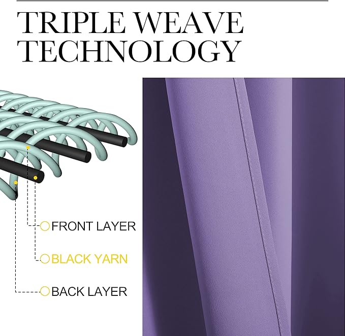 NICETOWN Bedroom Curtains Blackout Drapery Panels, 2 Panels, 70 x 72 inches, Lilac Purple, Three Pass Microfiber Thermal Insulated Solid Ring Top Blackout Window Curtains/Drapes