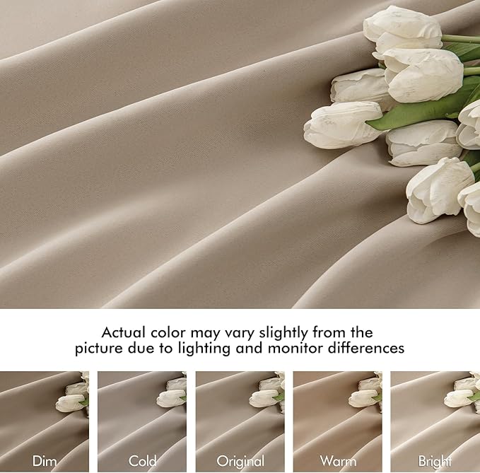 MIULEE Taupe Back Tab Blackout Curtains 72 Inches Long 2 Panels Set for Living Room Bedroom Privacy, Rod Pocket/Pinch Pleat Thermal Insulated Room Darkening Pleated Light Blocking Drapes