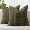 MIULEE Pack of 2 Spring Corduroy Decorative Throw Pillow Covers 18x18 Inch Soft Boho Striped Pillow Covers Modern Farmhouse Home Decor for Summer Sofa Living Room Couch Bed Olive Green