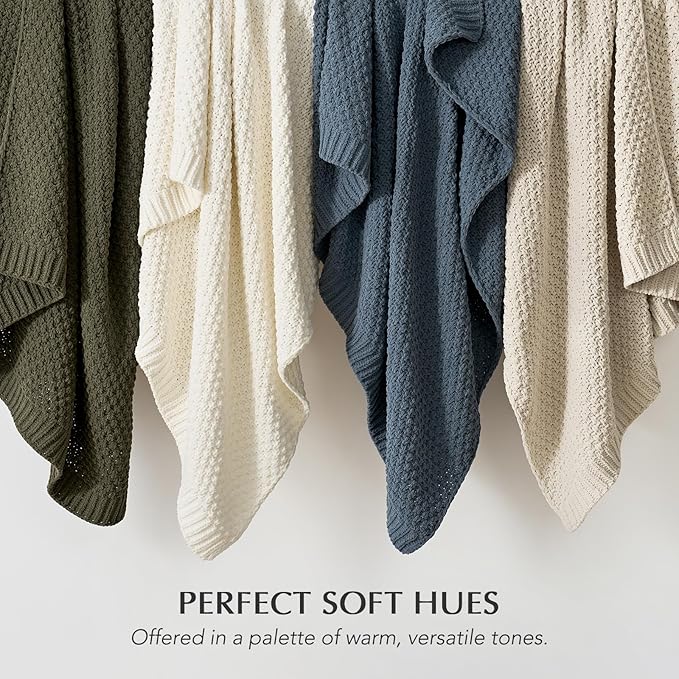 EVERGRACEHOME Chunky Chenille Knit Throw Blanket for Couch, Soft Luxurious Moss Stitch Blankets for Bed, Cozy Decorative Farmhouse Knitted Throws for Sofa, Beige, 50" x 60"