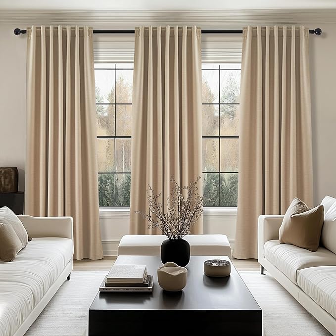 Topfinel Tan Blackout Curtains for Living Room 100 inch Long,Thick Linen Pinch Pleat Curtains with Hooks Bedroom Apartment Window Treatment 2 Panels,100 inch Length