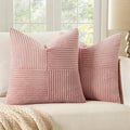 MIULEE Pink Decorative Throw Pillow Covers 18x18 Inch for Couch Bed Sofa Valentines Day Pack of 2 Boho Farmhouse Throw Pillows Soft Cross Corduroy Patchwork Textured Cushion Cases