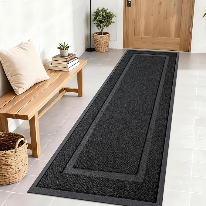 OLANLY Front Door Mat Indoor Outdoor Entrance, Waterproof All-Season, All-Weather Doormat, Sturdy Natural Rubber, Low Profile, Easy Clean Patio Porch Entryway Mat, 71x23, Jet Black