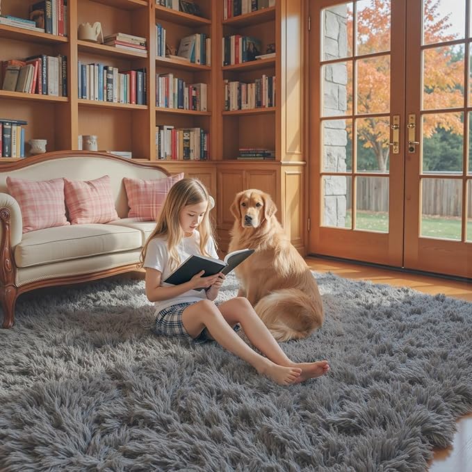 Rugs for Bedroom 4x6, Alfombras para Salas Shag Large Plush Soft Area Rug, Shaggy Carpets for Livingroom, Kids Boys Girls Home Decor Aesthetic(Dark Grey, 4 x 6)