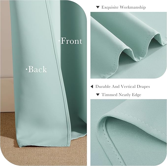 PONY DANCE Short Curtain Panels - Kitchen Curtains Room Darkening Light Blocking Energy Saving Short Drapes/Bedroom with Back Tab Home Decor, 42 in Wide by 45 Long, Mint Green, 2 PCs