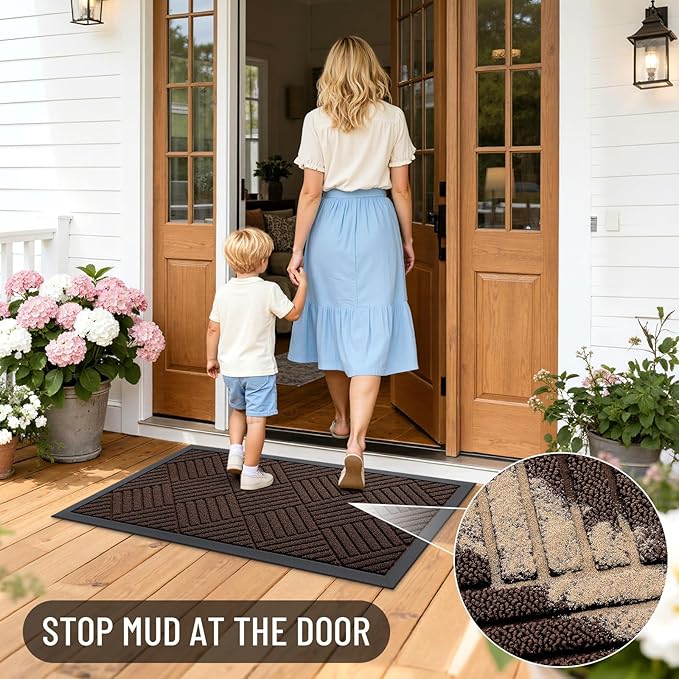 OLANLY Front Door Mat Outside Entrance 71x23, Absorbent, Heavy Duty Sturdy Natural Rubber Doormat Indoor Outdoor, Stain and Fade Resistant, Non-Slip Low Profile Floor Mat for Entryway, Brown Diamond