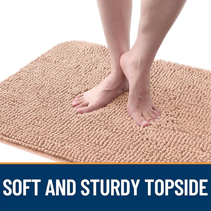 OLANLY Dog Door Mat for Muddy Paws 32x20, Absorbs Moisture and Dirt, Absorbent Non-Slip Washable Doormat, Quick Dry Chenille Mud Mat for Dogs, Entry Indoor Entryway Carpet for Inside Floor, Peach