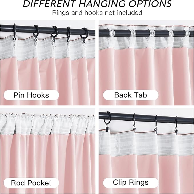 RYB HOME Pink Velvet Curtains 90 inches, Back Tab Soft Fabric Room Darkening Thermal Insulated Luxurious Home Decor Curtains for Living Room Bedroom, W 52" x L 90", 2 Panels Set