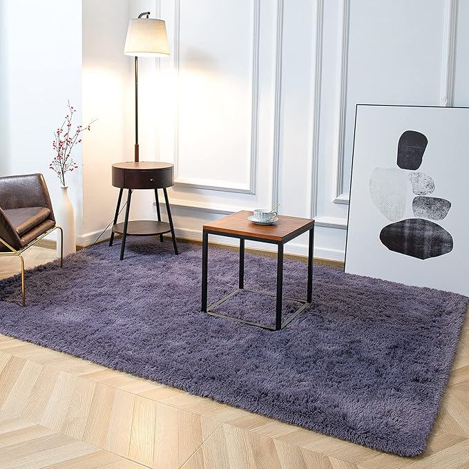 TWINNIS Super Soft Shaggy Rugs Fluffy Carpets 9x12 Feet, Indoor Modern Plush Area Rugs for Living Room Bedroom Kids Room Nursery Home Decor, Upgrade Anti-Skid Fuzzy Rug, Grey Purple