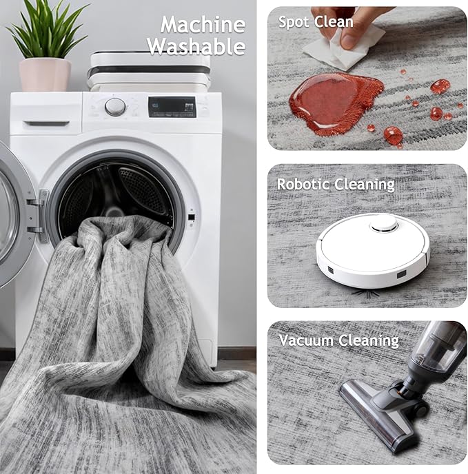2x10 Runner Rug Non-Slip，Modern Abstract 10ft Washable Runner Rugs for Hallways, Ultra-Thin Long Kitchen Rug Runners,Stain Resistant Floor Carpet for Bedroom,Laundry Room,Entryway（Grey,2'x10'）