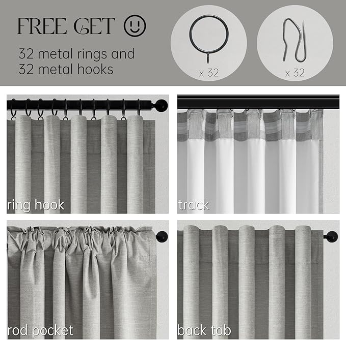 Topfinel Grey Linen Blackout Curtains 90 Inches Long for Bedroom Living Room 100% Black Out Thermal Insulated Ring Hooks Back Tab Room Darkening Pleated Drapes Dark Gray 90 Inch Curtain 2 Panels
