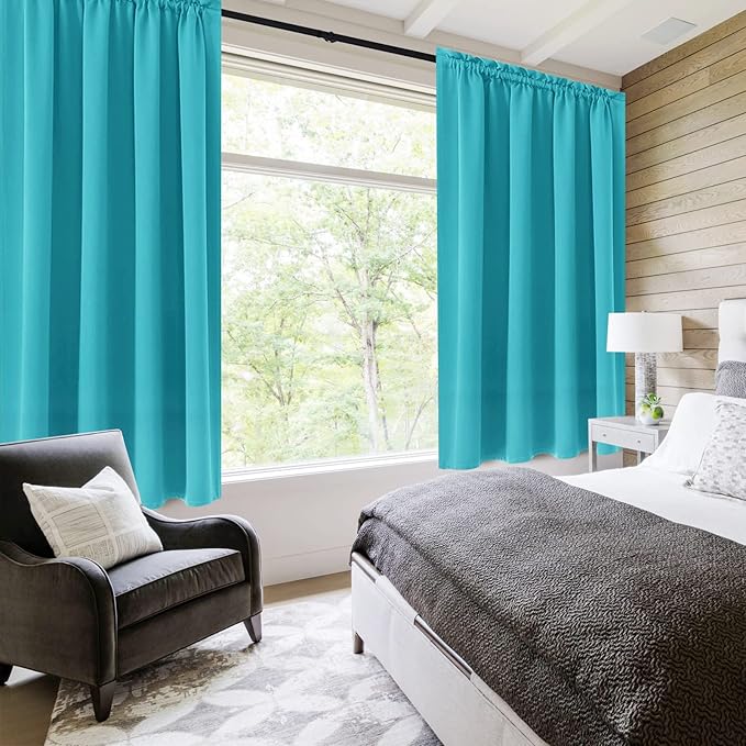 DWCN Turquoise Room Darkening Blackout Curtains - Thermal Insulated Privacy Energy Saving Window Curtain Drapes 52 x 54 inch Length, Set of 2 Bedroom Living Room Curtains