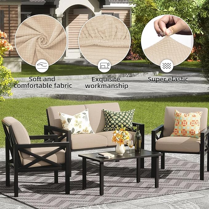 Outdoor Cushion Covers Set,14PCS Patio Furniture Couch Seat Slipcovers, Replacement for Sofa Sectional Chair(Cover，Only)
