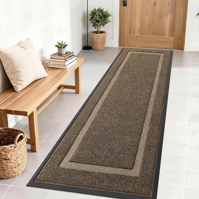 OLANLY Front Door Mat Indoor Outdoor Entrance, Waterproof All-Season, All-Weather Doormat, Sturdy Natural Rubber, Fade Resistant, Low Profile, Easy Clean Patio Porch Entryway Mat, 71x23, Brown