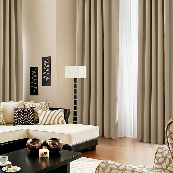 Deconovo Blackout Curtains, Thermal Insulated, W52 x L84 2 Panels, Back Tab, Machine Washable, Room-Darkening Drapes for Bedroom/Living Room Khaki