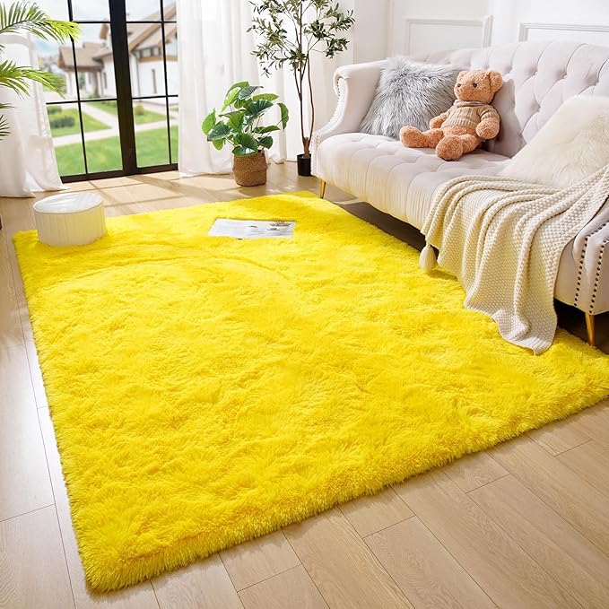 Amearea Premium Soft Fluffy Rug Modern Shag Carpet, 9x12 Feet, Fuzzy Shaggy Rugs for Bedroom Living Room Teen Apartment Decor, Comfortable Indoor Furry Dorm Carpets, Yellow