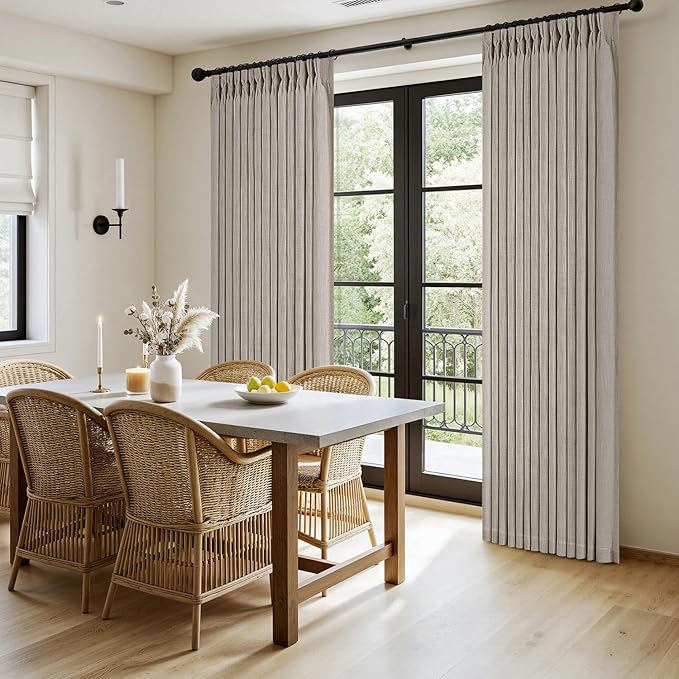 MIULEE Pinch Pleated Thick Linen Curtains 90 Inches Long 2 Panels for Living Room Bedroom, Linen Textured Memory Trained Pleat Drapes Back Tab Light Filtering Taupe Window Curtains with Hooks