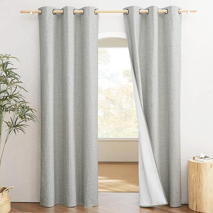 NICETOWN Grey Noise and Lights Block Out Curtains, 2 Panels, 42-inch W by 90-inch L, Thermal Insulated 100% Blackout 2-Layer Lined Drapes, Noise Cancellation Window Draperies for Dining Room