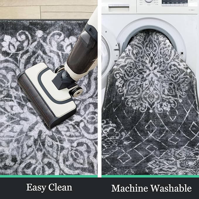 HEBE Hallway Runner Rug 2'x6' Washable Vintage Distressed Area Rugs Non Slip Laundry Rug Runner Boho Floor Carpet Runners for Hallways Entryway Laundry Room Kitchen Bathroom