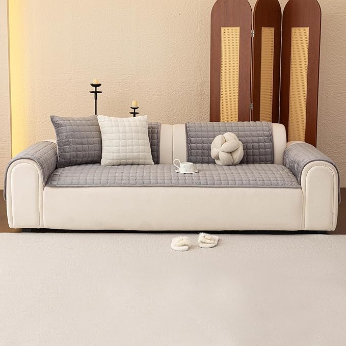 Velvet Couch Covers for Dogs, Dog Sectional Couch Covers, Pet Couchs Cover for Large Sectional, Couchs Protector for Dogs, Sectional Sofa Cover for Pet Washable(1PC,Dark Grey,27.6"×94.4")