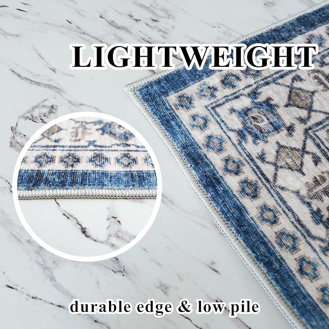 2x6 Washable Hallway Runner Rug: Indoor Farmhouse Kitchen Rugs Oriental Thin Non-Slip Entryway Carpet Ultra Soft Water Resisitant Floor Mat for Living Room Bedroom for Bathroom Laudry(2 X 6,Blue)