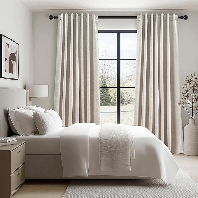 Topfinel Blackout Curtains 102 Inch Long 2 Panels,Linen Textured Room Darkening Black Out Drapes for Living Room Tall Windows Back Tab with Hooks Boho Modern Farmhouse Decor Shaded Drop 52x102