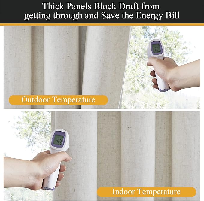 RYB HOME 100% Blackout Curtains Natural Linen Blended, Thermal Insulated Room Darkening Window Treatment with White Liner Classy Home Decor for Living Room Nursery, Natural, W52 x L95 inch, 2 Panels