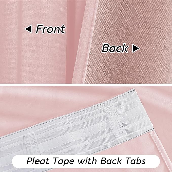 RYB HOME Pink Velvet Curtains 96 inches, Back Tab Soft Fabric Room Darkening Thermal Insulated Luxurious Home Decor Curtains for Living Room Bedroom, W 52" x L 96", 2 Panels Set