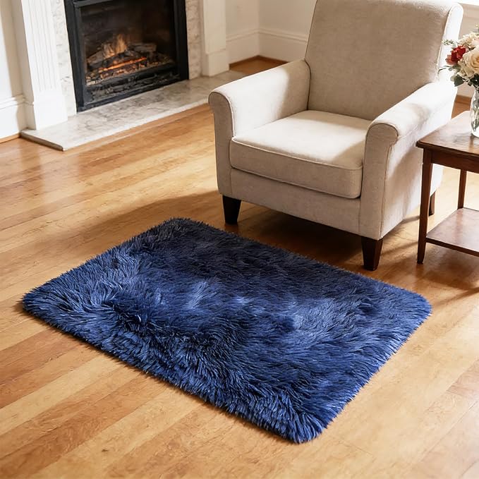 2x3 Fluffy Area Rugs for Bedroom Living Room,Small Soft Shag Fuzzy Rug Non-Shedding Indoor Plush Carpet for Kids Bedroom Nursery Dorm Home Decor,Blue