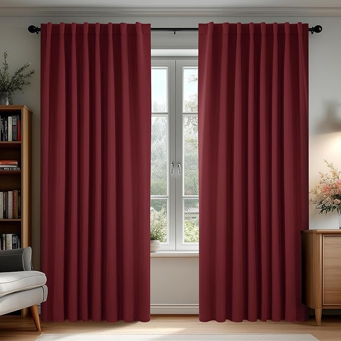 Deconovo Blackout Curtains, Thermal Insulated, W70 x L95 2 Panels, Back Tab, Machine Washable, Room-Darkening Drapes for Bedroom/Living Room Burgundy Red