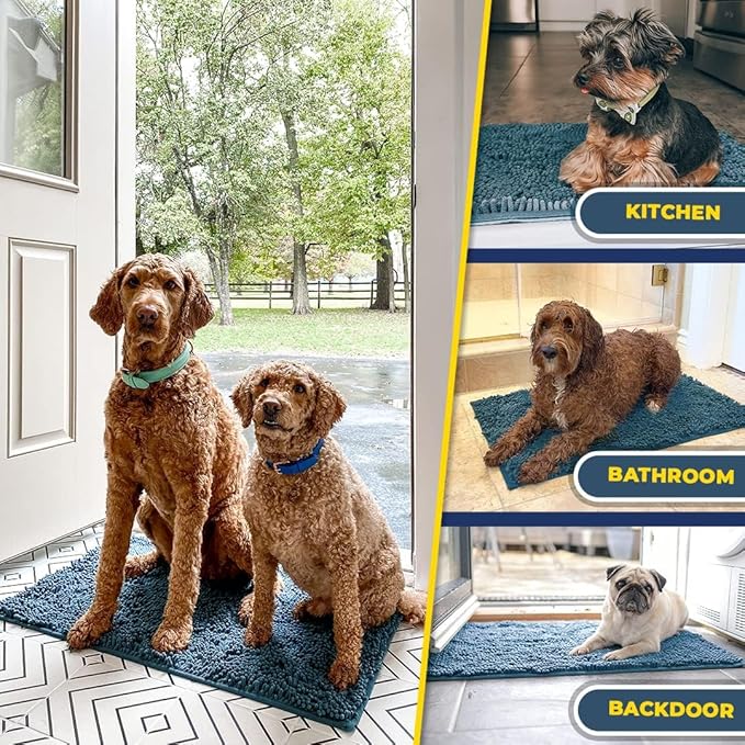Muddy Mat® | Super Absorbent Door Mat Indoor, Microfiber Quick Dry Chenille Entryway Rug, Non-Slip Front Door Mat, Indoor Mats for Entryway, Machine Washable Pet Rug, Atlantic Blue 24"x36"