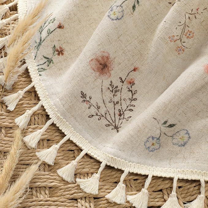 Boho Floral Spring Light Filtering Curtains 72 Inch Length 2 Panels Set, Farmhouse Semi Sheer Bedroom Living Room Vintage