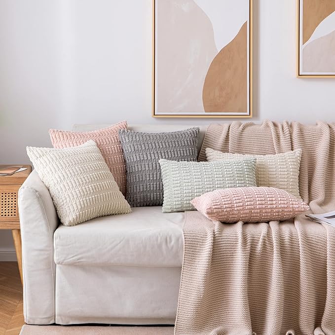 MIULEE Pack of 2 Corduroy Decorative Throw Pillow Covers 18x18 Inch Soft Boho Striped Pillow Covers Modern Farmhouse Home Decor for Sofa Living Room Couch Bed Light Grey
