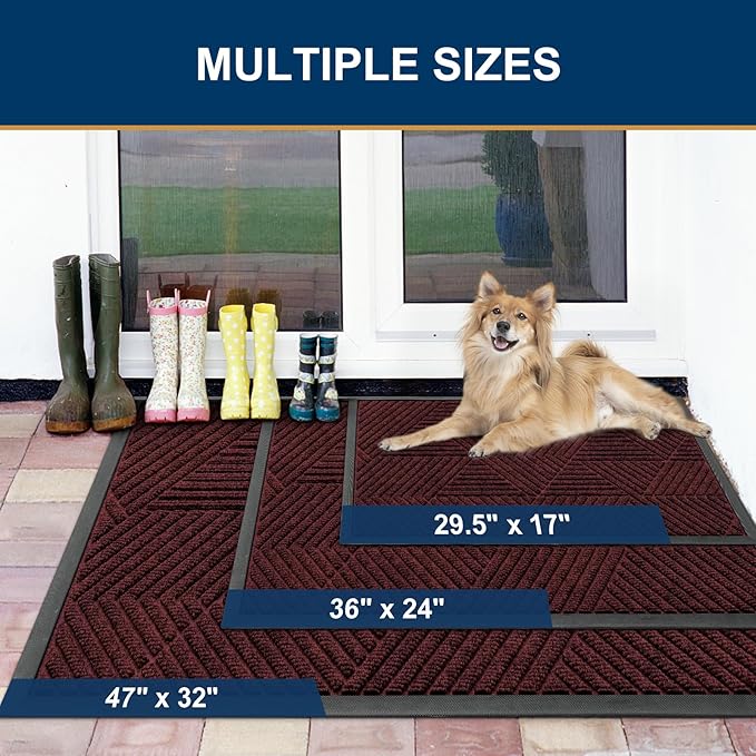 Smiry Front Door Mat Outside Entrance, Heavy Duty Sturdy Natural Rubber Doormat, Trap Dirt and Moisture, Easy Clean Low Profile Welcome Floor Mats for Indoor Outdoor Entry, 35X23 Inch, Dark Red