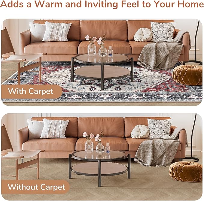 OPPODREAM Soft Area Rugs 9x12 Living Room, Washable Rugs 9x12 with Non Slip Backing, Faux Cashmere Low-Pile 9 x 12 Carpet, Black & Red