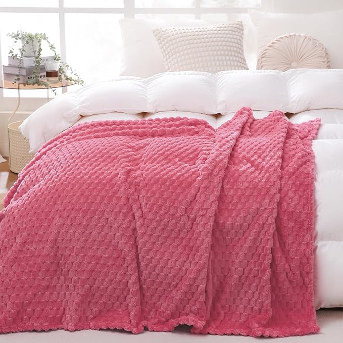 Rose Pink Throw Blanket 60"×80" inches Gifts for Mom Fuzzy 3D Jacquard Decorative Flannel Fleece Super Soft Plush Cozy Blanket for Couch Sofa Chair Lightweight
