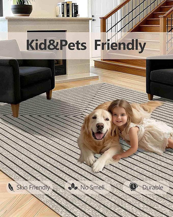 Latte&Fog 2x3 Entryway Rug, Small Modern Abstract Door Mat, Washable Kitchen Rug, Boho Non Slip Low Pile Carpet for Indoor Kitchen, Entry, Front Door and Bathroom - Beige