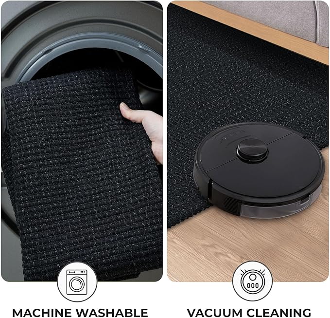 KOZYFLY Extra Long Runners for Hallways 3x16 ft Washable Kitchen Runner Non Slip Rubber Backed Hallway Rug Cotton Entryway Runner Rug Floor Carpet for Indoor Hall, Kitchen, Stair, Black/Dark Grey
