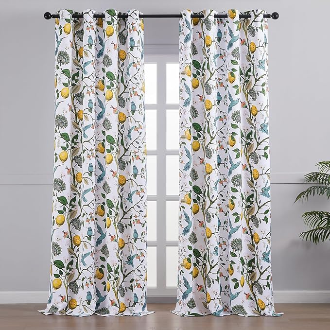 Topfinel Floral Curtains & Drapes Coquette Winter Blackout Elegant Vintage Farmhouse Country Hummingbird Patterned Grommet Curtains for Dining Living Room Sliding Glass 2 Panels 96 inch Long