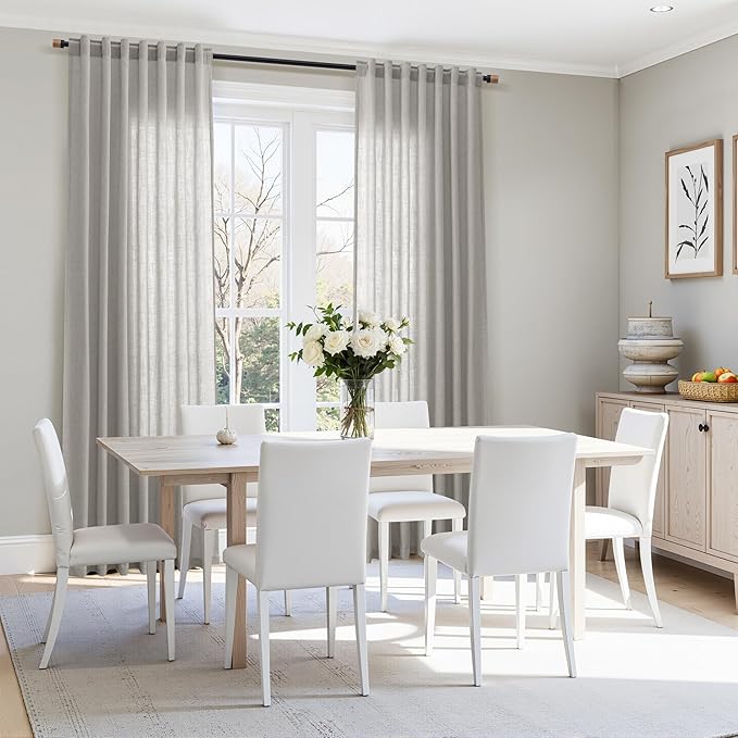 Nanspring Light Gray Linen Curtains for Living Room 84 Inches Long 2 Panels Set Rod Pocket Back Tab Simple Modern Light Filtering Boho Coastal Room Decor Grey Sheer Curtain for Bedroom 52x84
