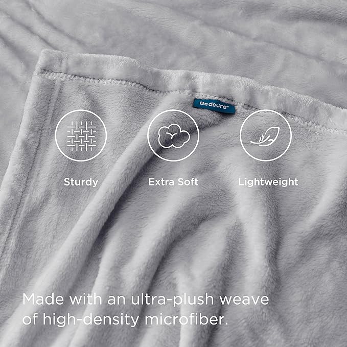 Bedsure GentleSoft Fleece Blankets Queen Size Light Grey - Bed Blanket Soft Lightweight Plush Fuzzy Cozy Luxury Microfiber, 90x90 inches