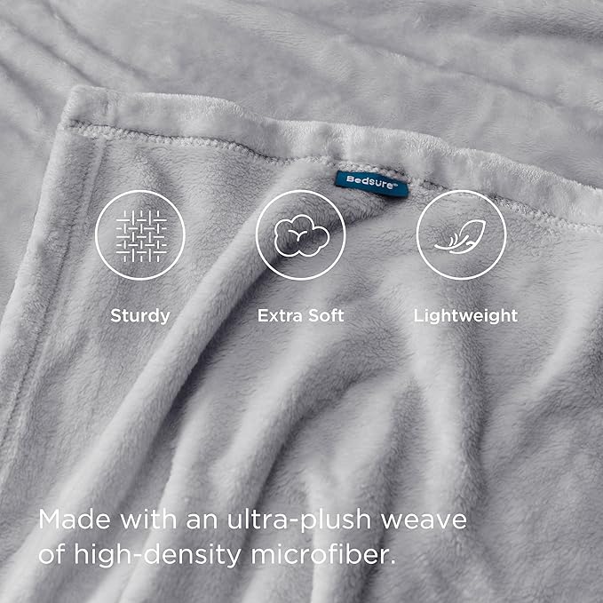 Bedsure GentleSoft Fleece Throw XL Blanket Light Grey - 300GSM Soft Lightweight Plush Cozy Blankets for Bed, Sofa, Couch, Travel, Camping, 50x70 inches