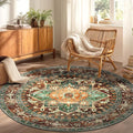 Yamaziot 6FT Round Washable Area Rug, Non-Slip Boho Circle Rugs with Rubber Backing, Low Pile Faux Wool Soft Distressed Floor Carpet for Nursery Living Room Home Office