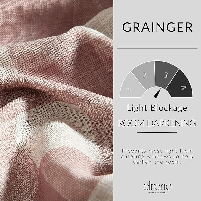 Elrene Home Fashions Farmhouse Living Grainger Buffalo-Check Blackout Window Curtain, Living Room and Bedroom Drape with Rod Pocket Tabs, 52" x 95", Red, 1 Panel