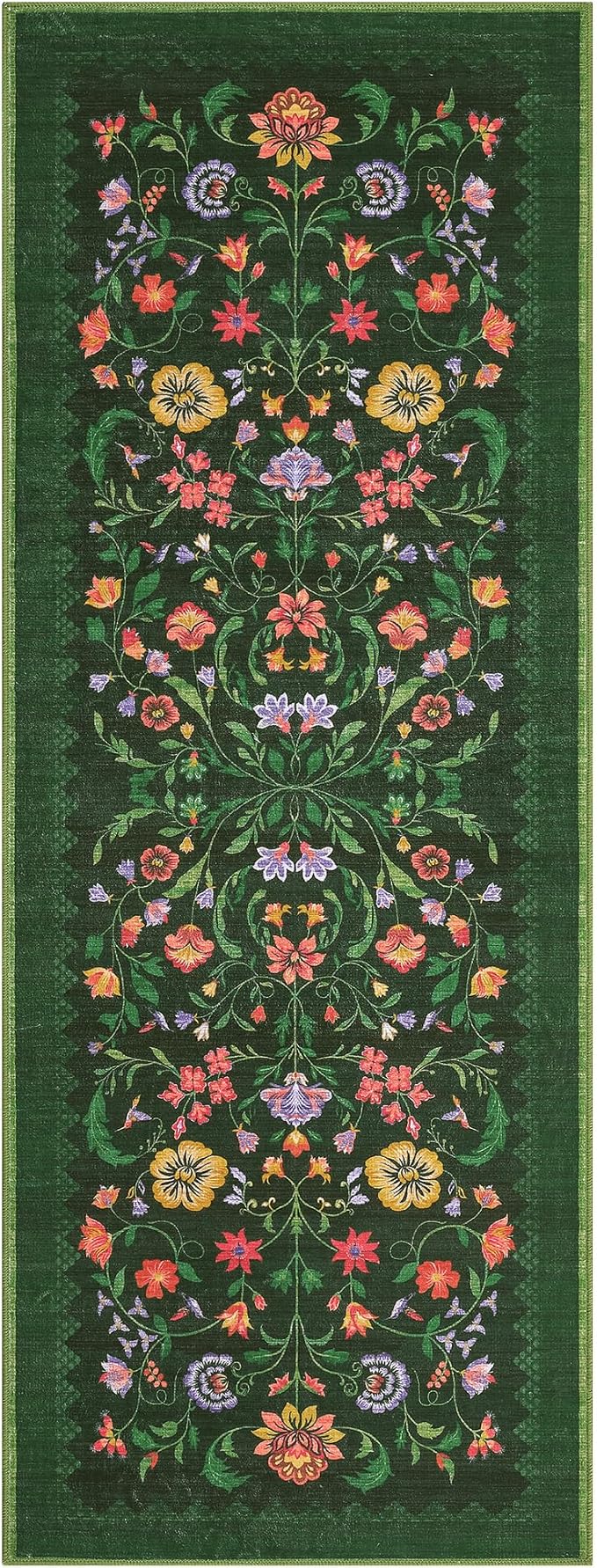 GarveeHome Floral Rug 2.5x10 Runners for Hallways, Boho Kitchen Runner Rugs Non Slip Bath Runners, Vintage Washable Runner Rug for Bedroom, Soft Long Rugs for Entryway Bathroom Laundry Dorm, Green