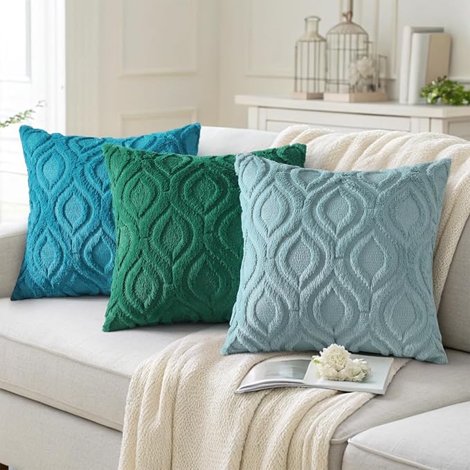 decorUhome Throw Pillow Covers 12x20 Inch Set of 2, Soft Plush Faux Wool Green Solid Couch Pillow Covers, Accent Farmhouse Neutral Rectangle Pillow Cases for Sofa Bed Living Room