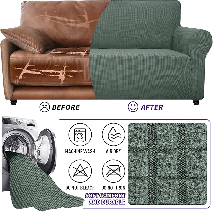 ZNSAYOTX Super Stretch Chair Slipcover Universal Sofa Chair Covers for Living Room Dogs Pet Furniture Protector Spandex Armchair Slipcovers with Anti Slip Foam Sticks (Pea Green, Chair)