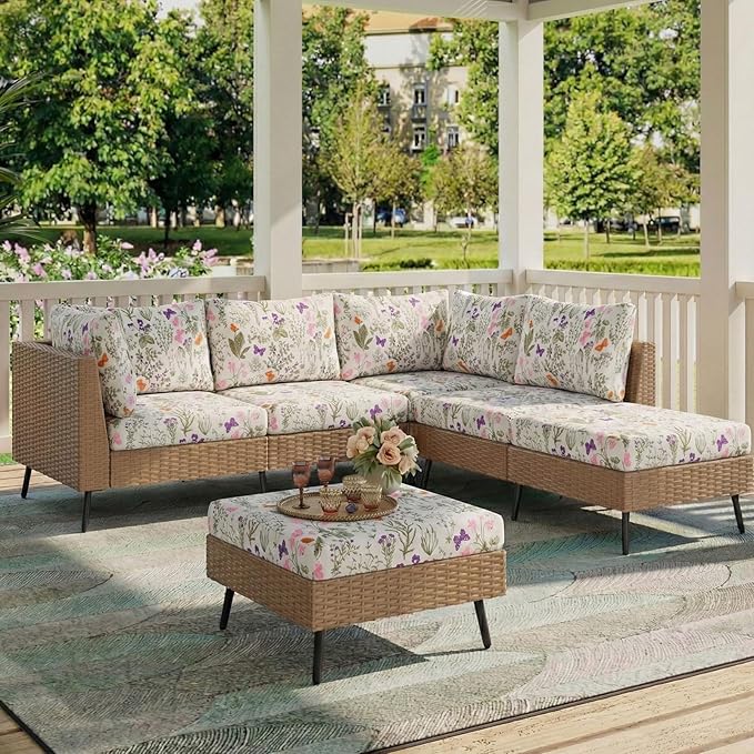 hyha Printed Couch Cushion Covers, Floral Sofa Covers Washable for Cushion Couch, Stretch Pattern Outdoor Cushion Covers for Patio Furniture with Elastic Bottom(Small, Sage Wild Green)