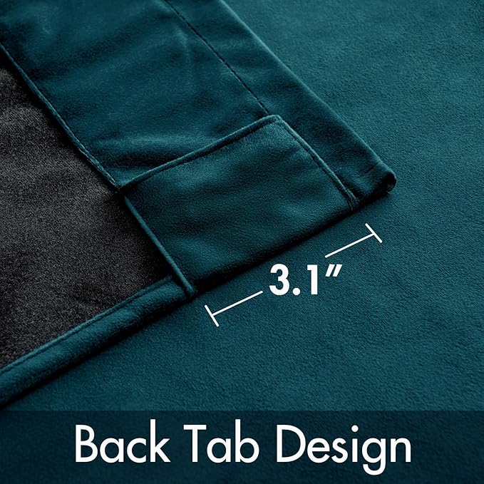 MIULEE Blue Velvet Curtains 90 inches 2 Panels - Luxury Room Darkening Curtains for Bedroom Living Room Thermal Insulated Super Soft Window Drapes Rod Pocket & Back Tab, Peacock Blue