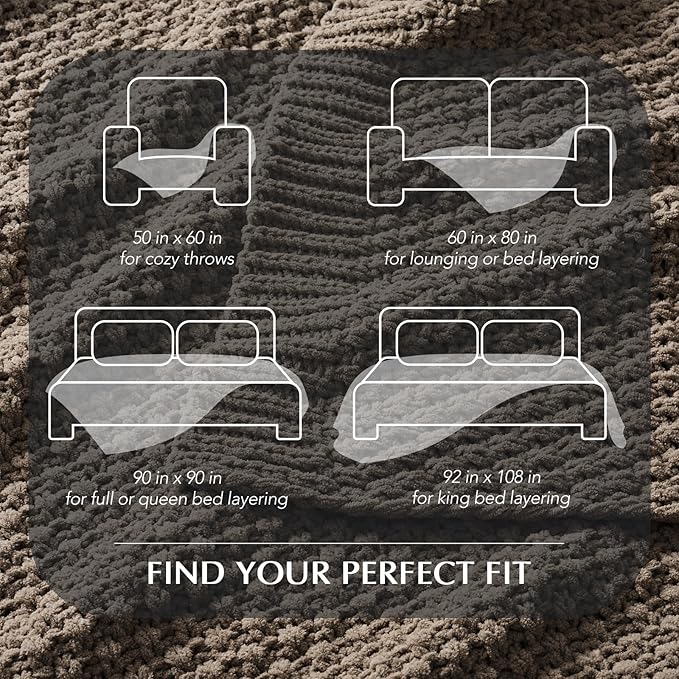 EVERGRACEHOME Chunky Chenille Knit Throw Blanket for Couch, Soft Luxurious Oversized King Moss Stitch Blanket for Bed, Large Cozy Farmhouse Knitted Throw for Sofa, Mocha Brown, 92" x 108"
